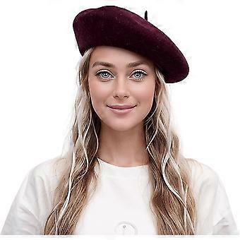 Damen-Baskenmütze aus Wollmischgewebe, französische Baskenmütze, modische Wintermütze in Unifarben für Damen und Mädchen