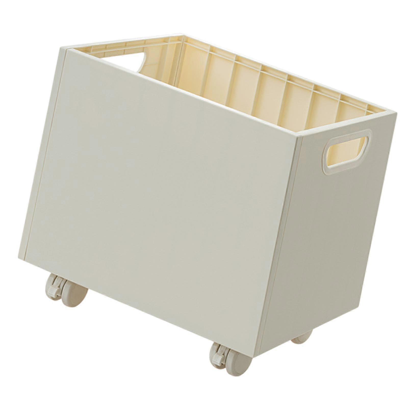 Rolling File Organizer with SmoothRolling Wheels, Stackable Book Storage Box with Handles, White