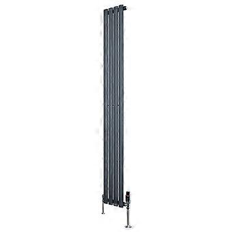 Oval Single Column Radiator 1800mm x 240mm & TRV Chrome Valves Modern Designer Single Panel Central