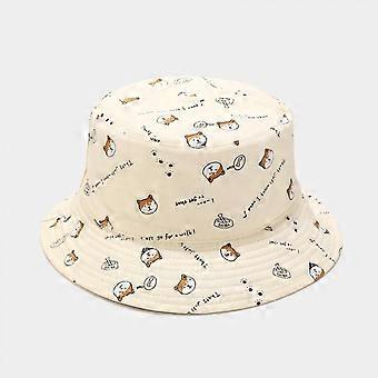 Cute Animail Bucket Hat Beach Fisherman Hats for Women, Reversible Double-Side-Wear, Beige