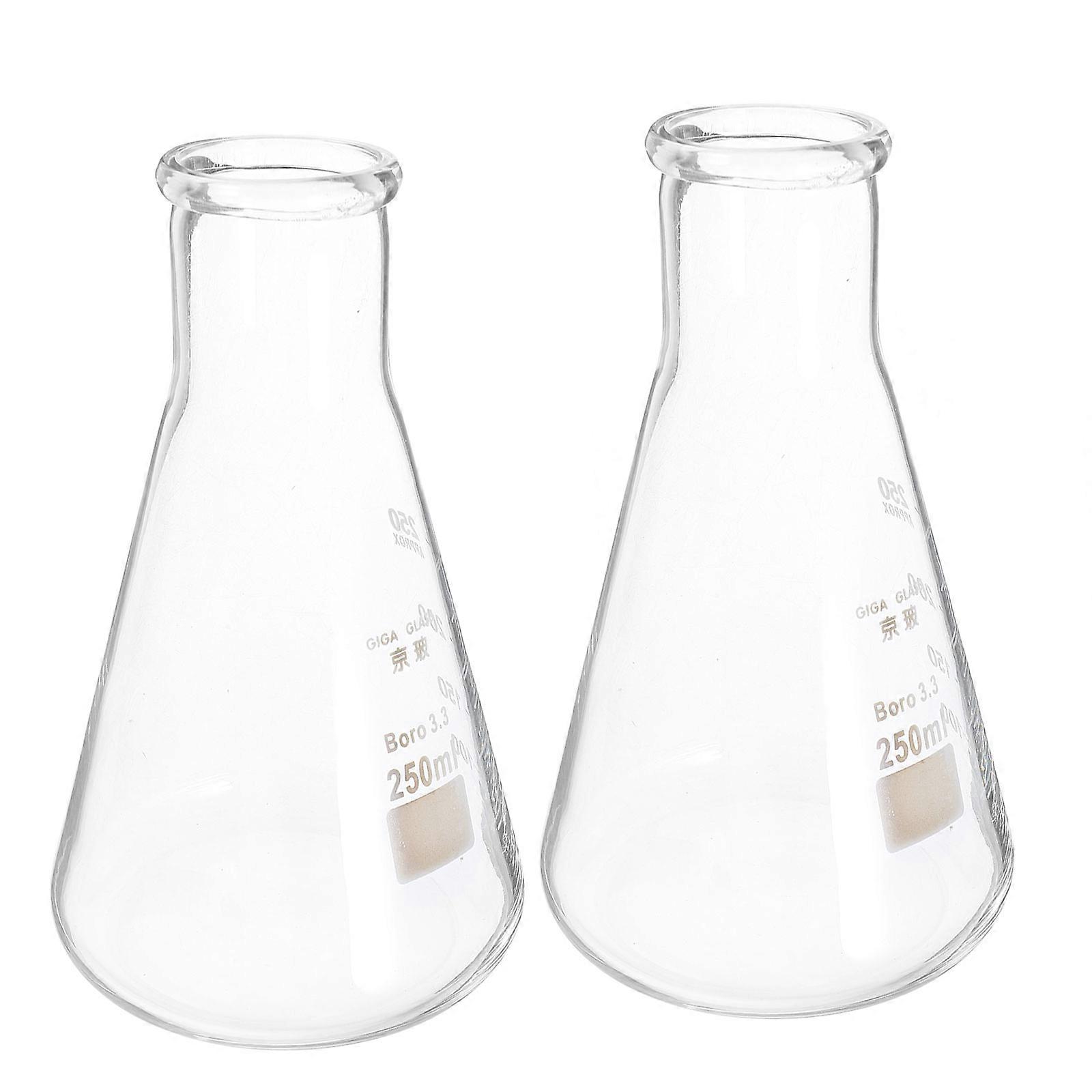 2pcs Simple Erlenmeyer Flasks Sturdy Glass Flasks Practical Thickened Flasks