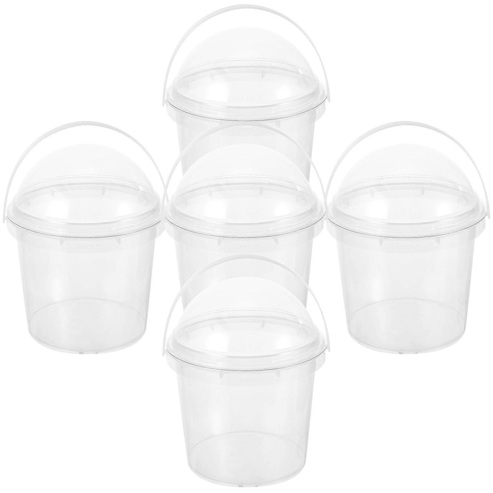 5 Stück kleiner klarer Eimer mit Deckel Lebensmittelechter Eimer Popcorn Eiscremeeimer 750ml