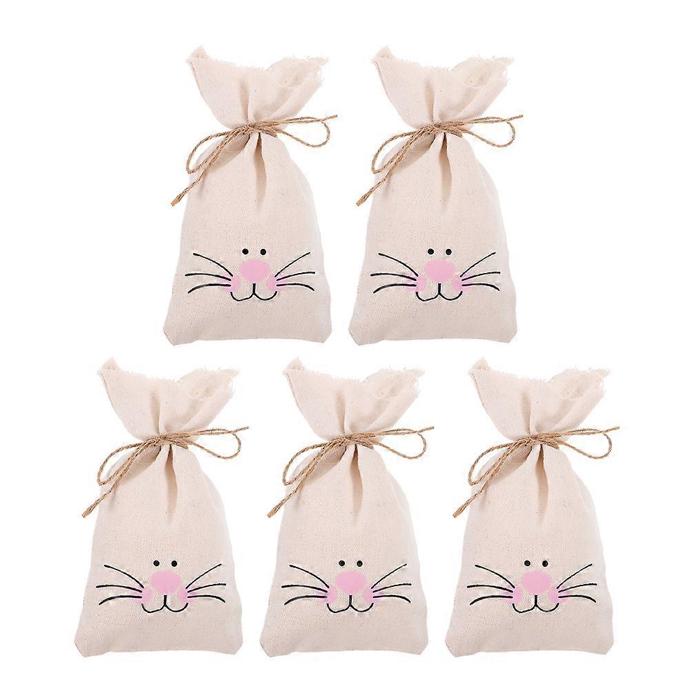 Easter Bunny Ears Candy Bags Drawstring Burlap 5Pcs for Storage