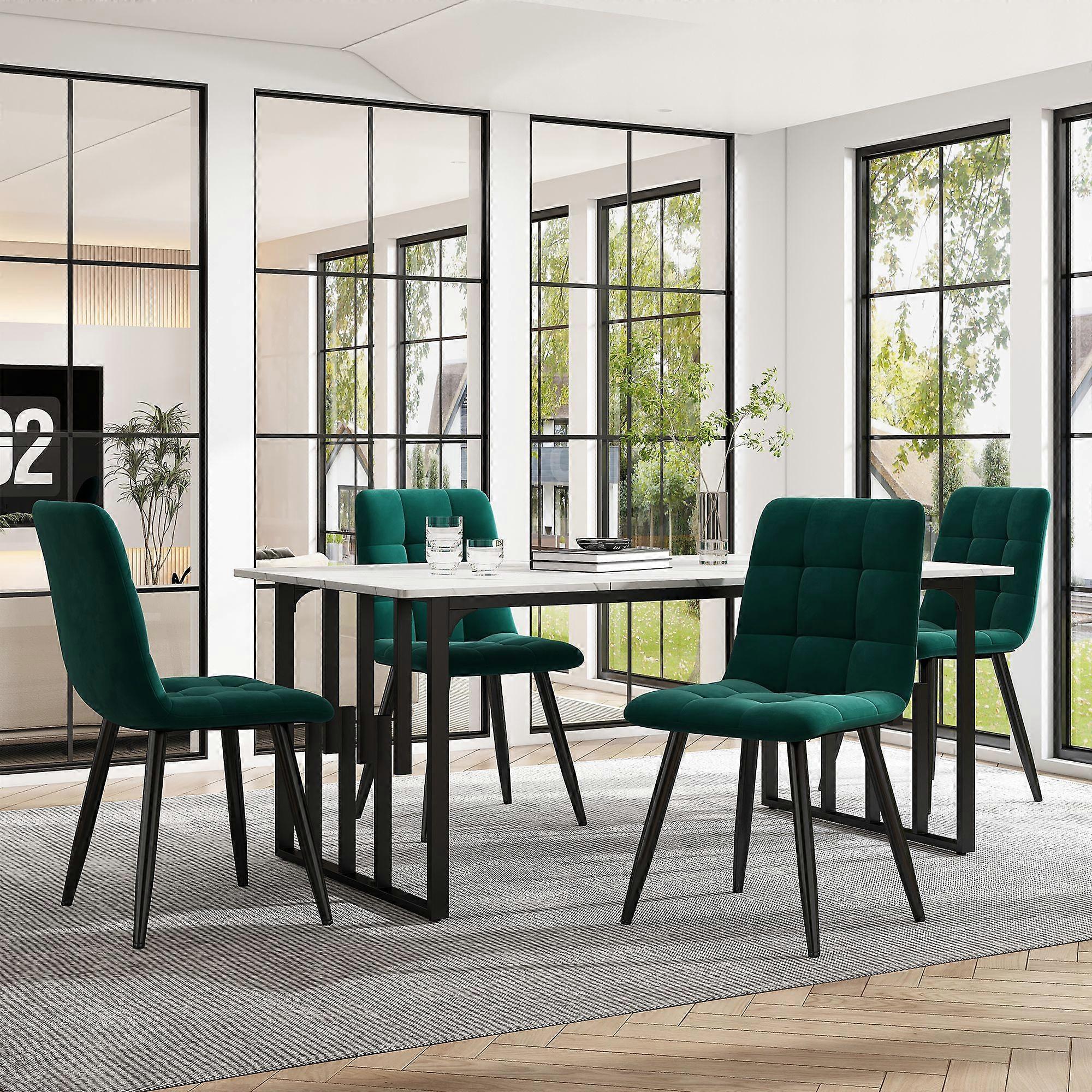 140 x 80cm Dining Table,(1-pcs), Kitchen Table, Unique Metal Frame Rectangular Dining Table in Modern Marble Pattern Kitchen Table with Adjustable Fee