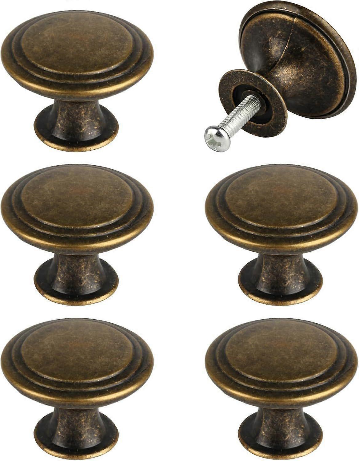 6 Pcs Vintage Kitchen Cabinet Handles, Vintage Cabinet Knobs, 30mm Antique Drawer Knobs, Round Drawer Pulls