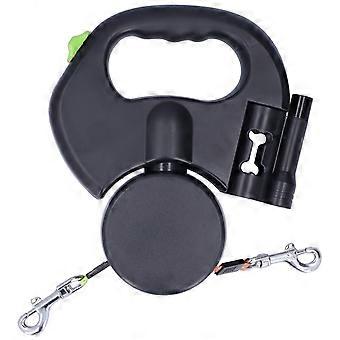 Automatic Retractable Pet Leash 1 Tow 2 Retractable Double Dog Leash with Flashlight and Bag Dispenser