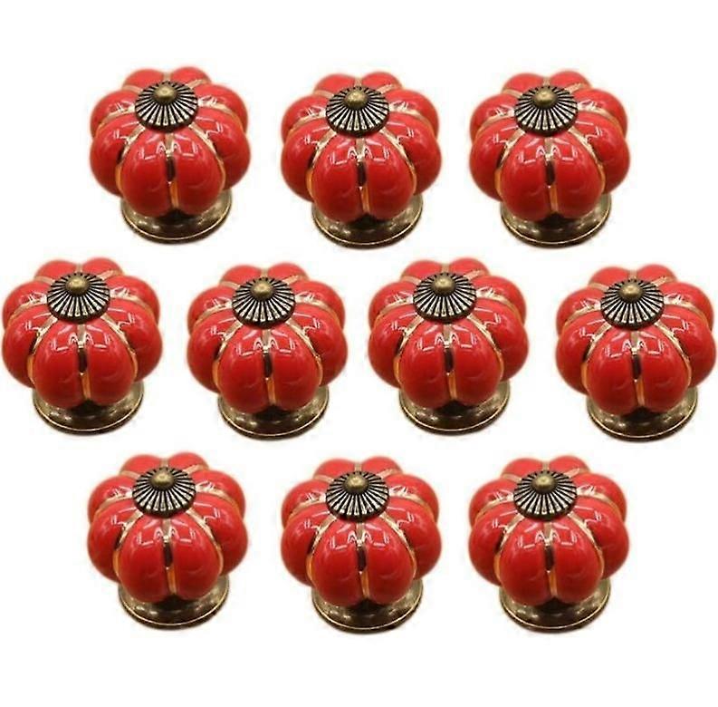 Dww-(Red) 10 Pcs Ceramic Drawer Knobs, Furniture Knobs for Kitchen Drawers and Cabinets