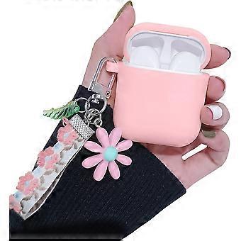 Compatible with AirPods Case Soft Silicone with Cute Keychain Shockproof Cover Case for Girls Woman Airpods 2 &1-(Pink) (Pink) -