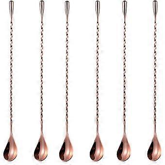 6 Pcs 12 pouces Bar Mélange Cuillère à cocktail Cuillère en acier inoxydable Bar Longue cuillère avec motif en spirale Or rose