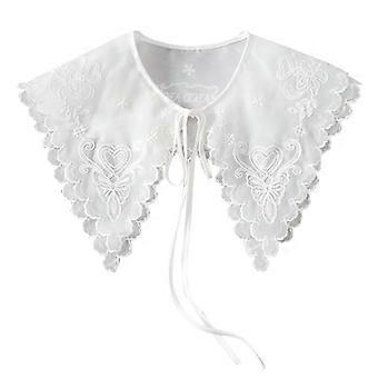 Lace Fake Collar, Detachable Blouse Collar with Embroidered Floral Design, Elegant White Half False Shirt, Bow Tie Neckline for Women and Girls, able 