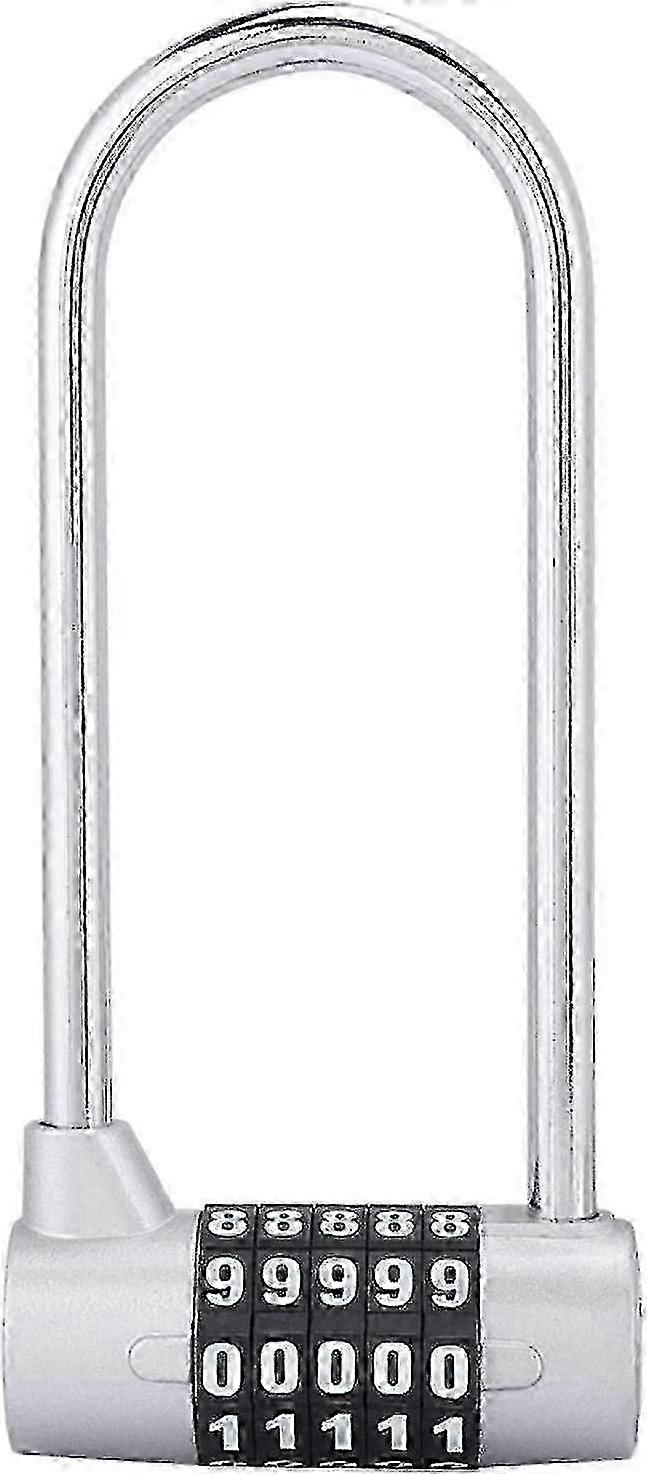 5 Digit Combination Padlock Alloy Safety U Shaped Code Lock Extra Long Locker Lock With Code Lock(silver)