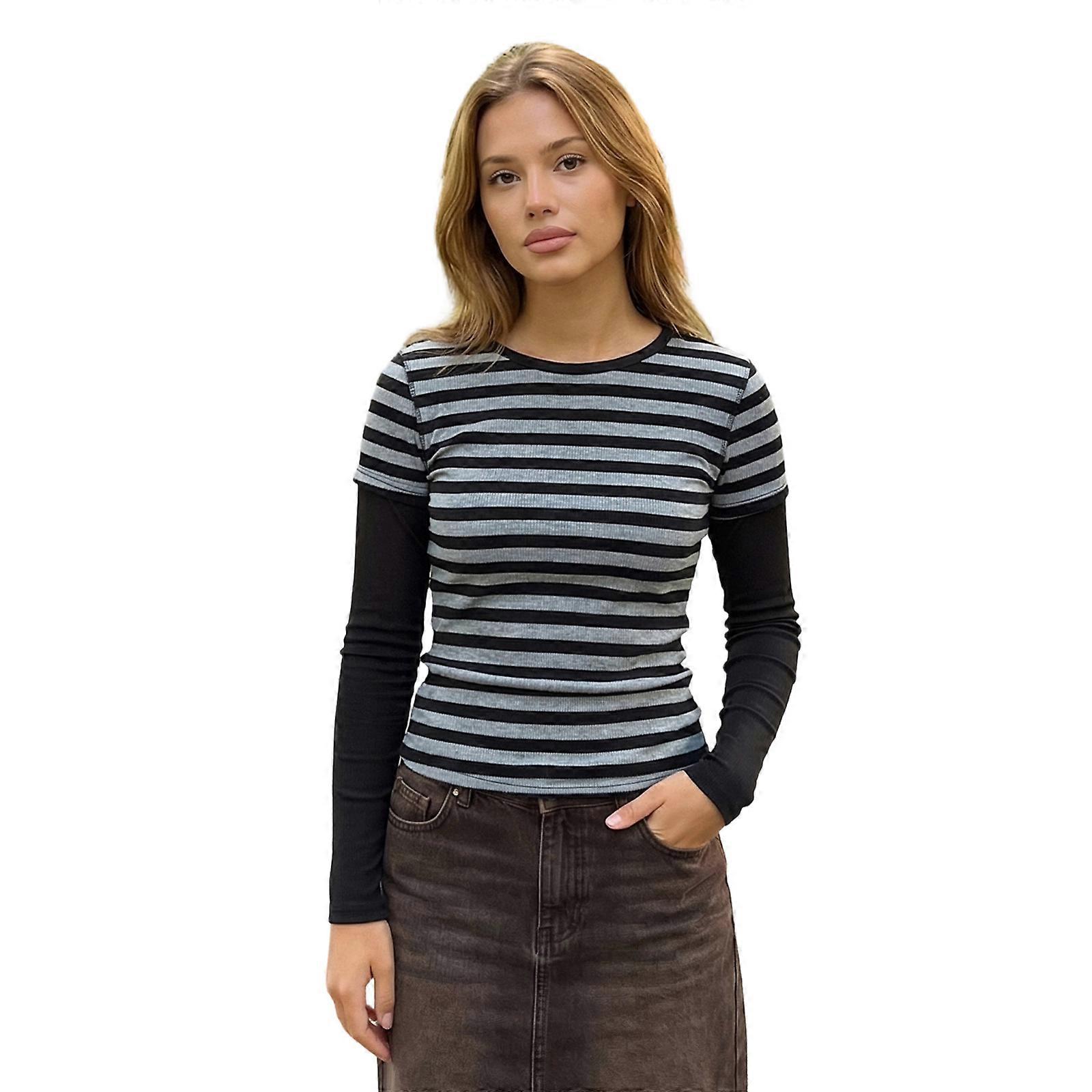 Womens Fall Tops Long Sleeve Crew Neck Casual Pullover Patchwork Soft Striped Shirts