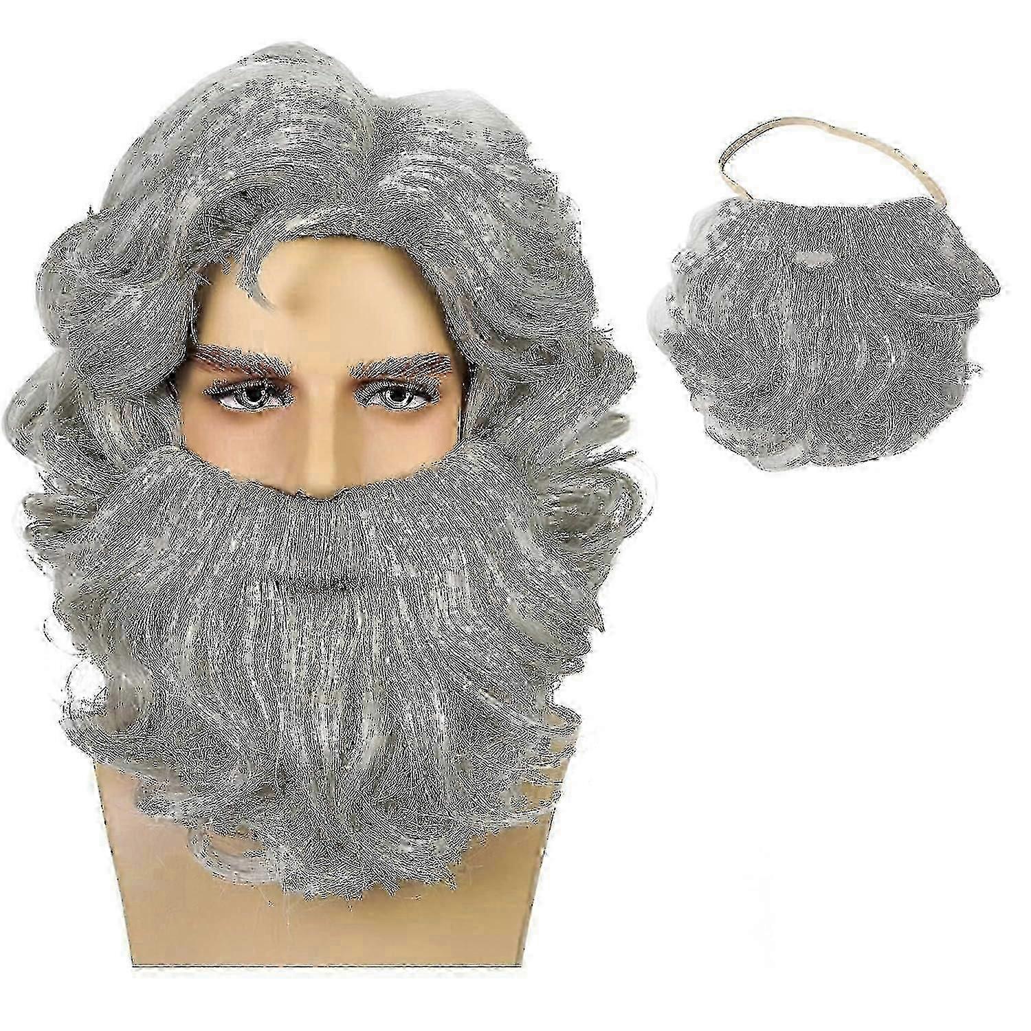 Santa Beard And Wig Set Long Gray Old Man Wizard Wig