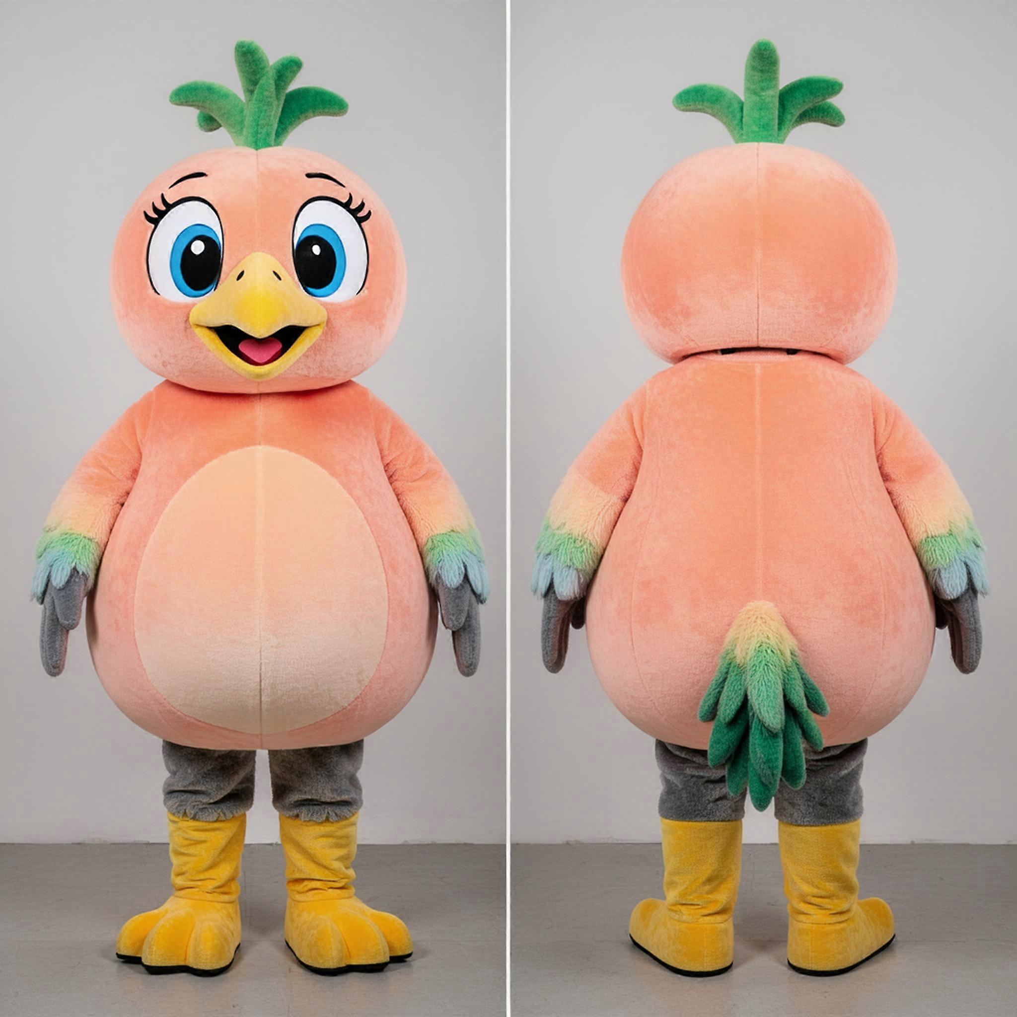 MASTICOT Peach Fluffed Cartoon Emu Mascot