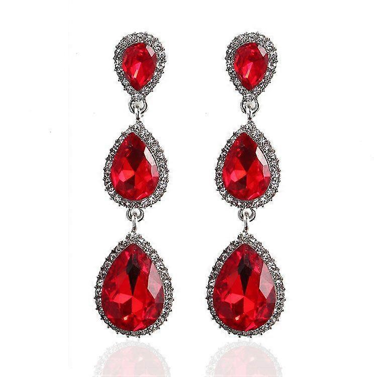 Long Waterdrop Gemstone Rhinestone Geometric Crystal Dangle Earrings