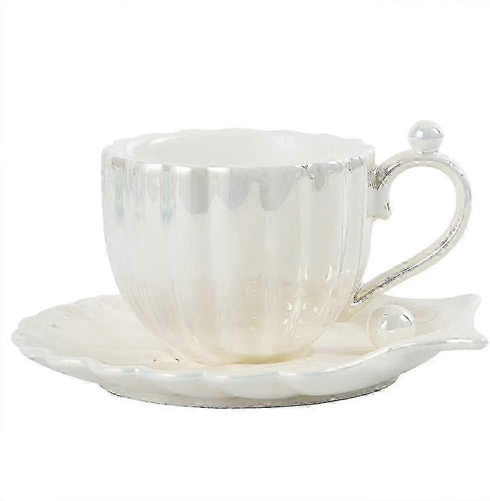Pearl-Embellished Ceramic Coffee Cup