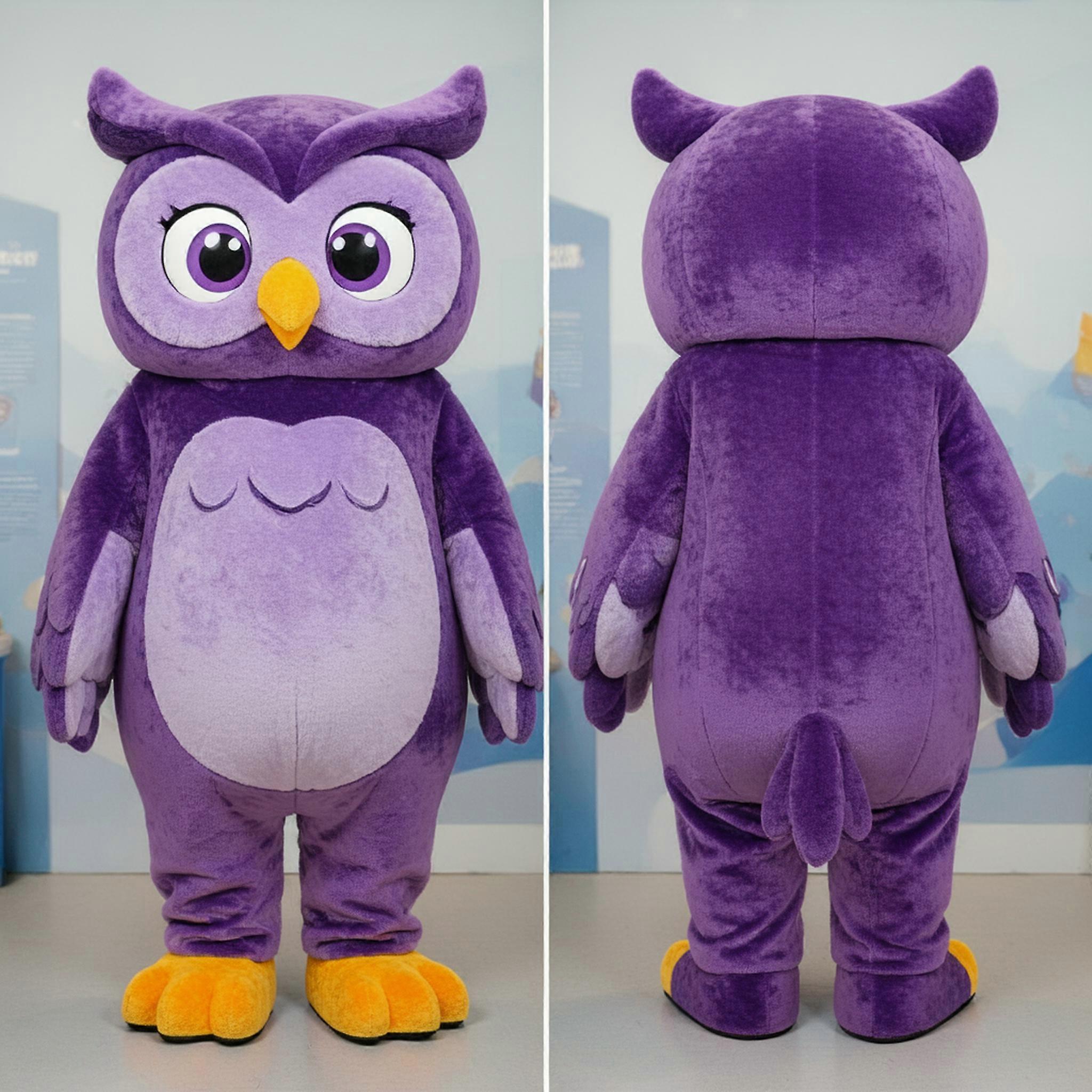 MASTICOT Purple Fluffy Owl Mascot