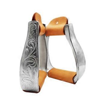 Stirrups with Leather Wrap Universal Fit Engraved Stirrups Polished Tack for