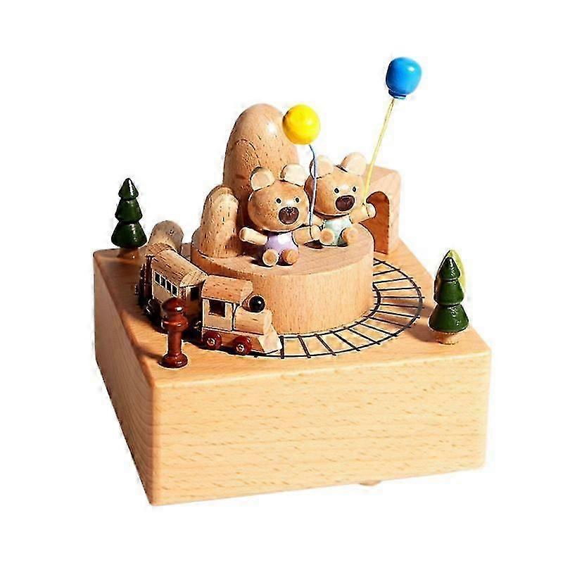 Wind-Up Carousel Music Box Solid Wood