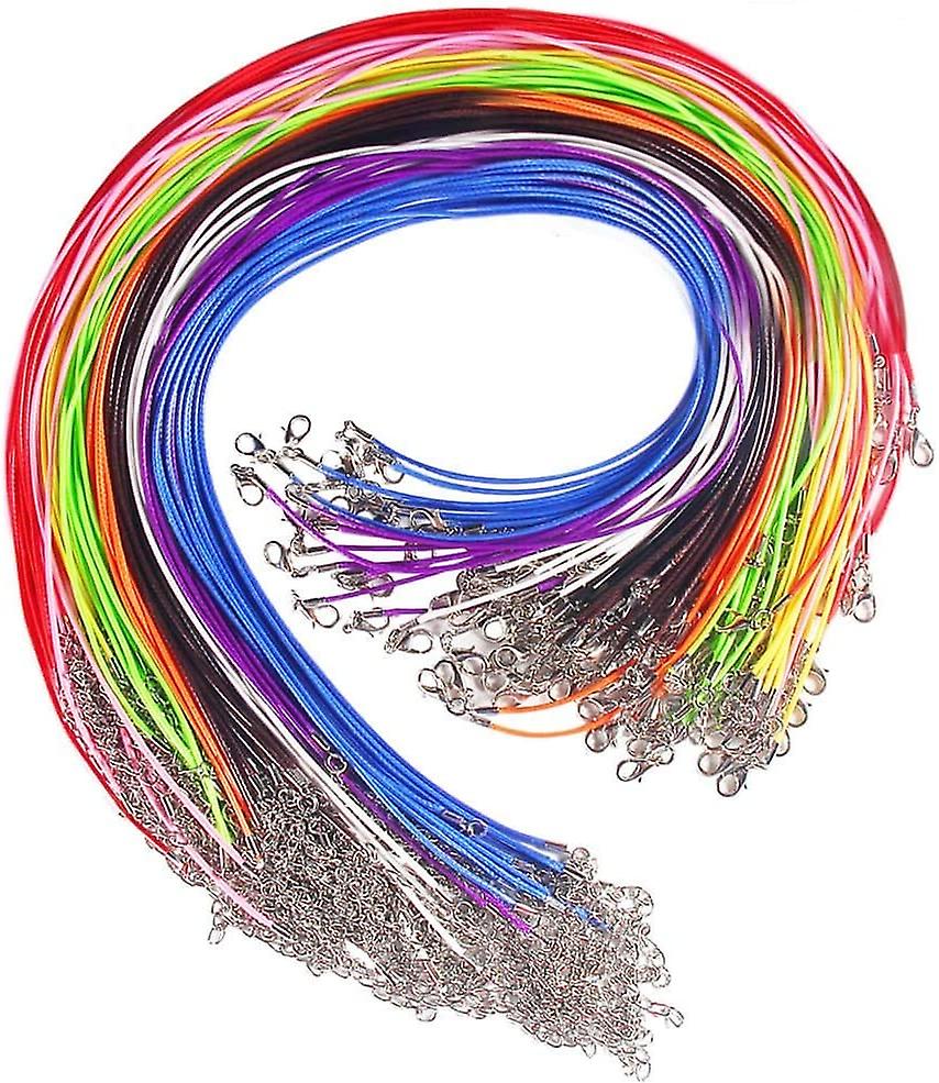 100 Pcs 18 Polegadas Colar de Algodão Encerado com Fecho de Lagosta para Fazer Jóias DIY, Cor Misturada
