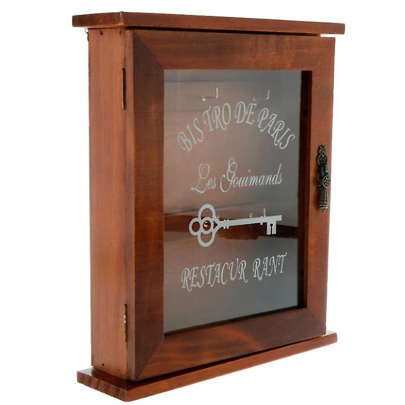 Wooden Key Box Cabinet Wall Mounted Keys Hooks Storage Holder With 6 Hooks