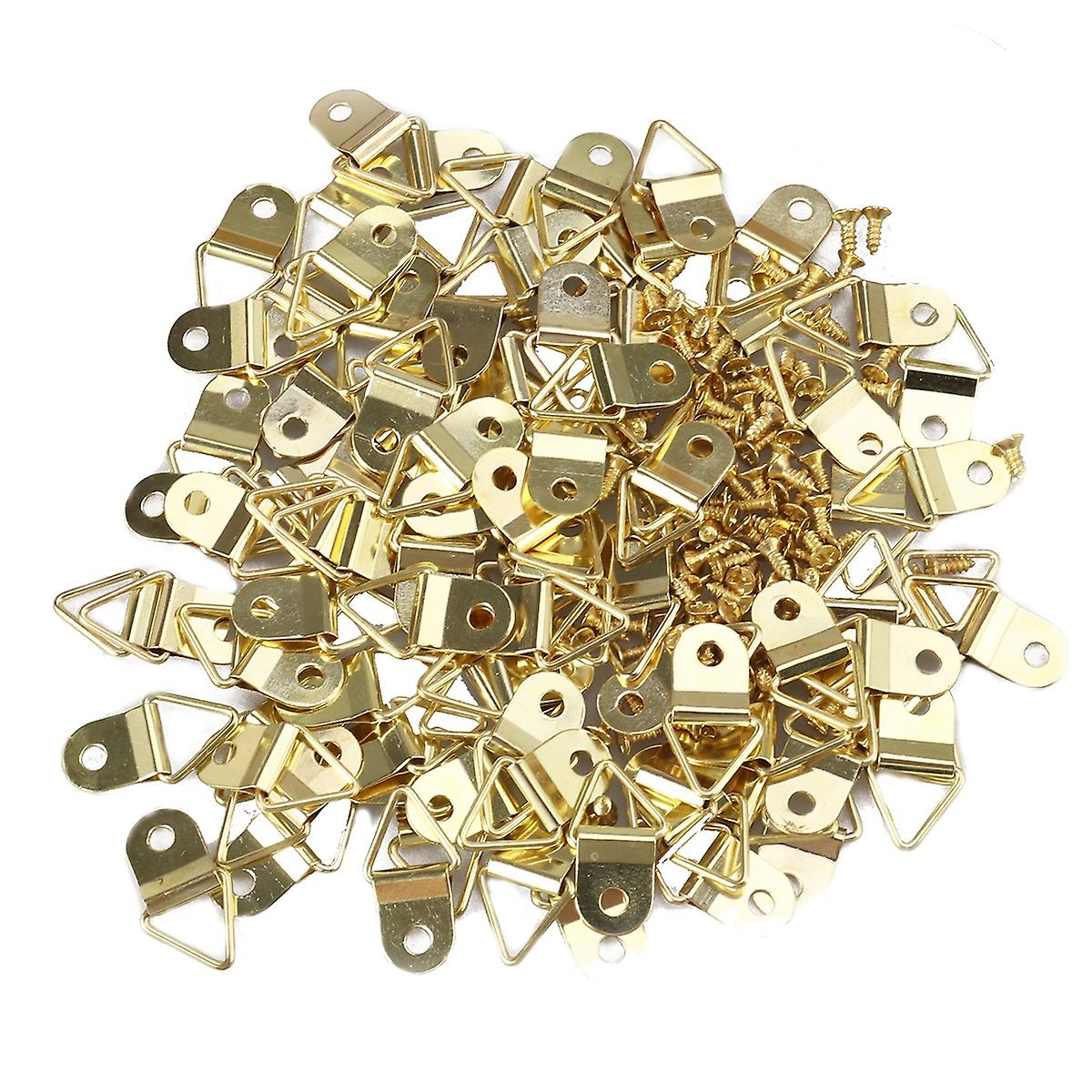 50pcs Small Triangle D-Ring Single Hole Picture Frame Hangers Holders with x 6 Screws