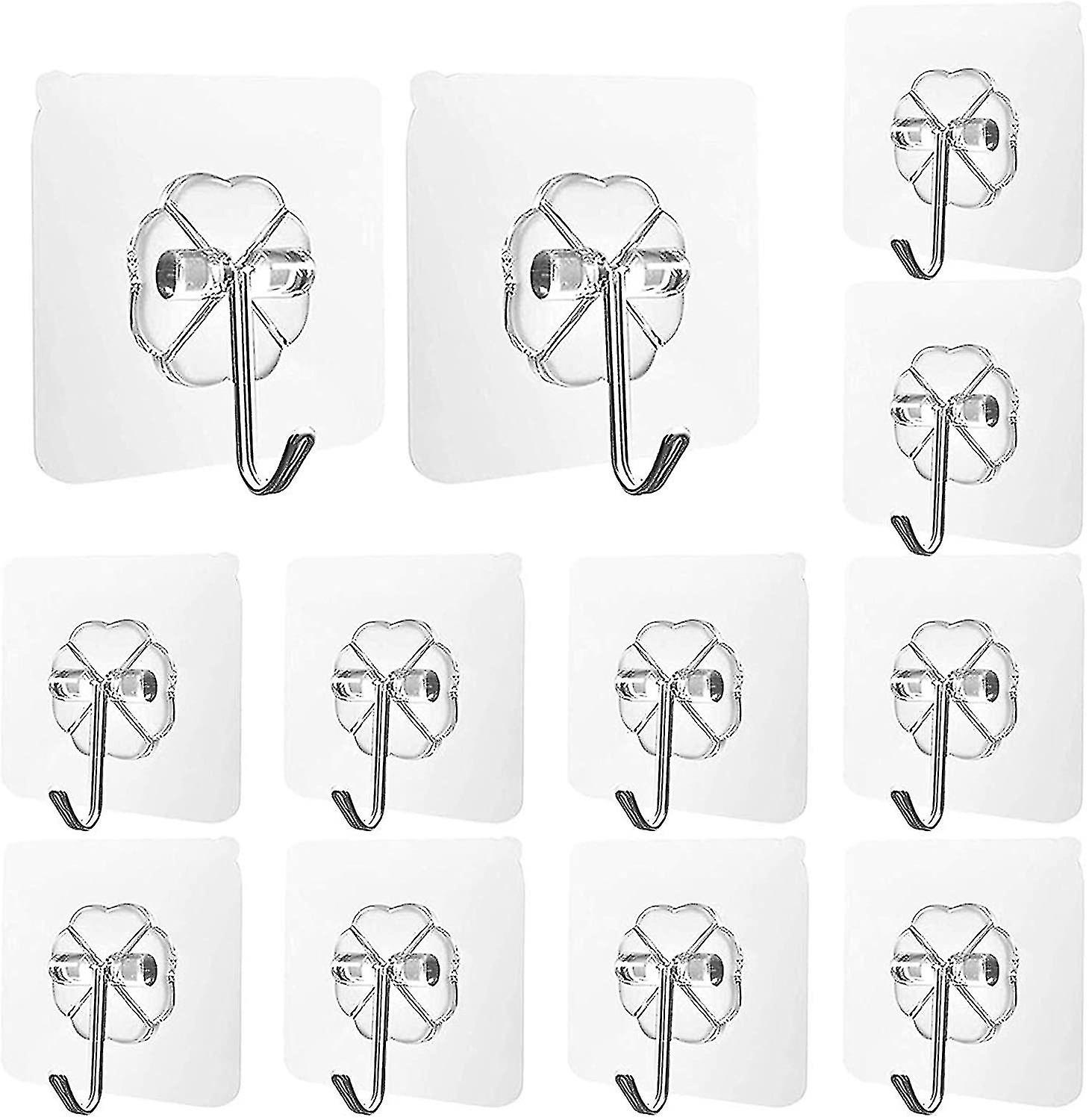12 Pieces Transparent Adhesive Hooks, Waterproof And Reusable Seamless Hooks, With Stainless Hooks,