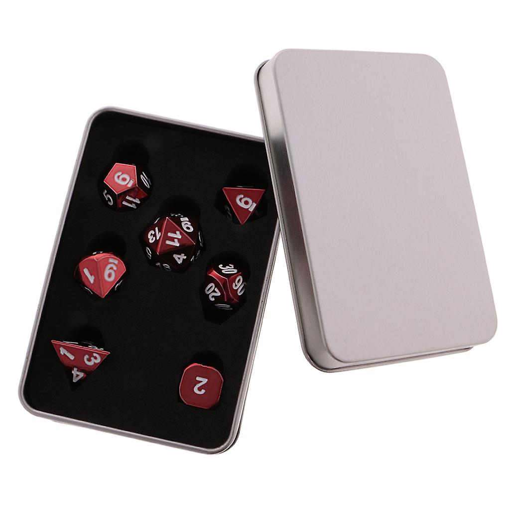 7Pieces Alloy Polyhedral Role Playing Game Dices with Box for TRPG Toys Pink