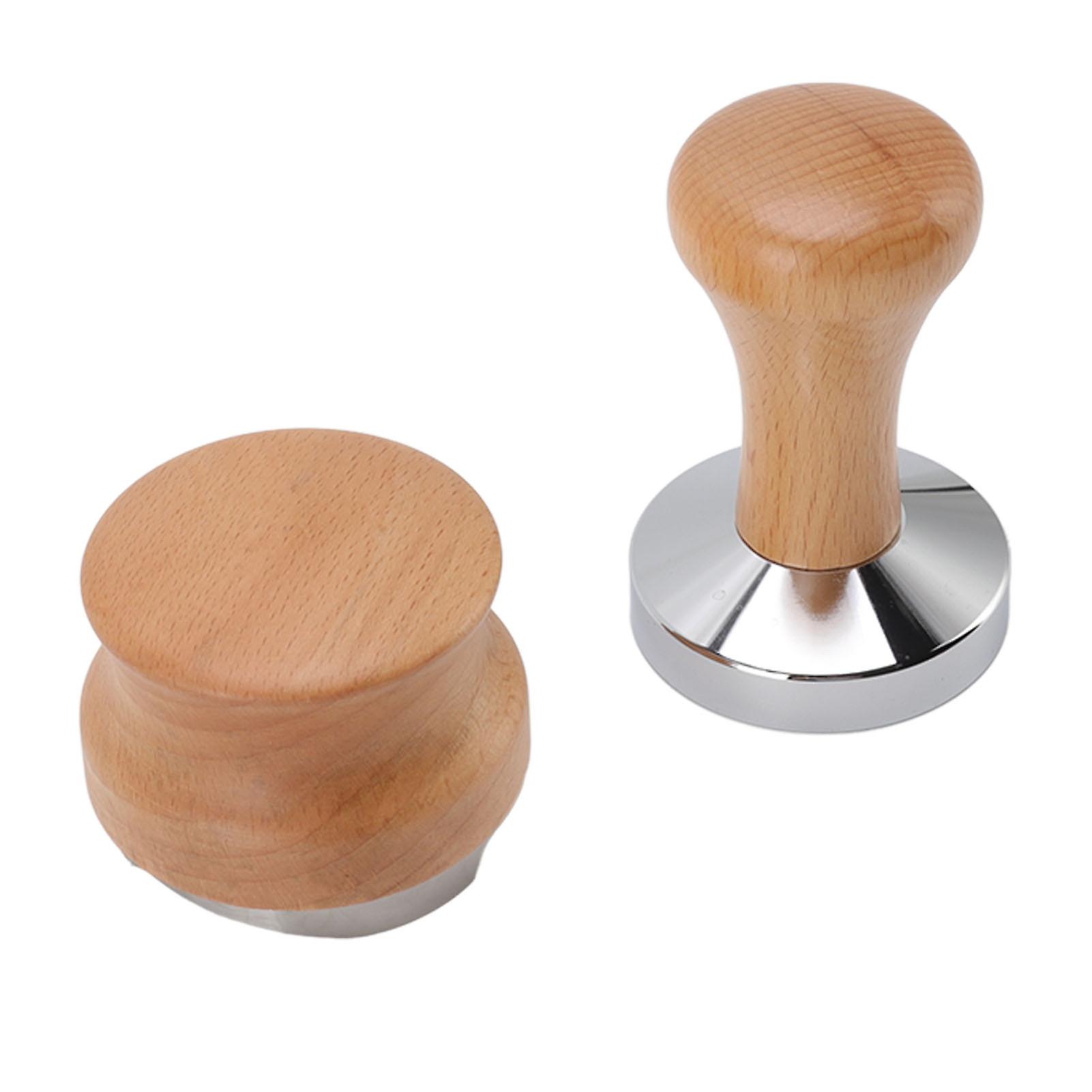 Coffee Powder Hammer and Distributor Set, Stainless Steel Base, Coffee Tamper with Wooden Handle for Cafe and Home, 53mm