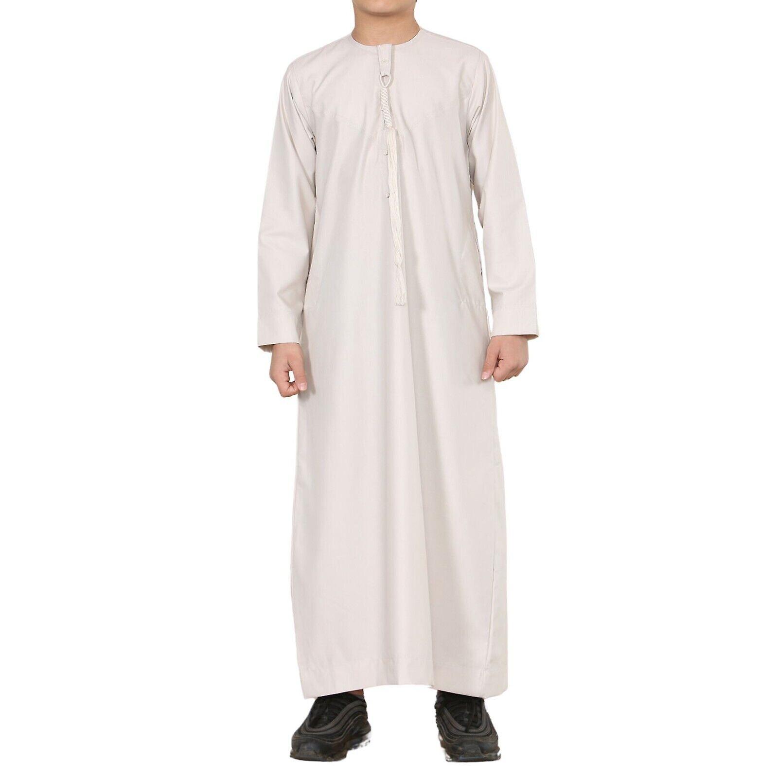 Boy's Kids Beige Thobe Emirati Jubba Islamic Clothing Kaftan Eid String Tassel