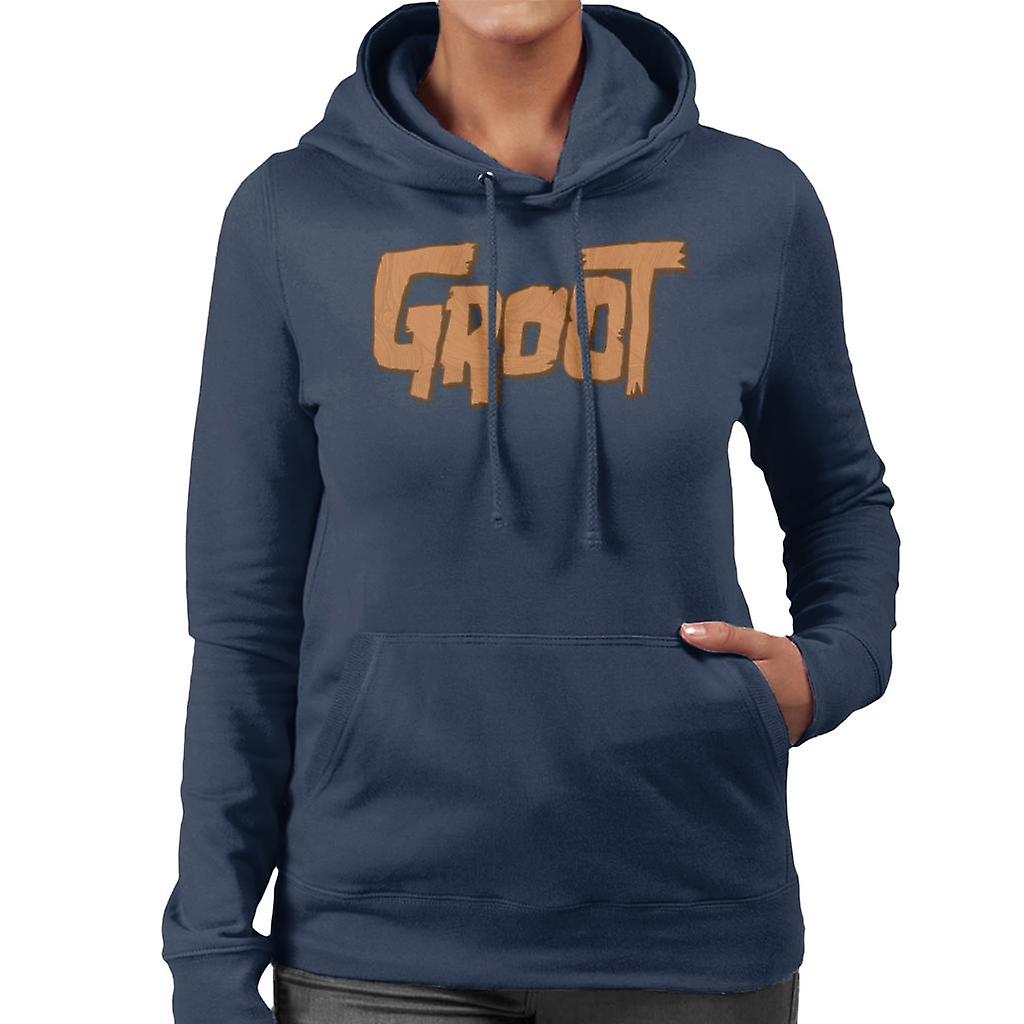 Marvel Guardians Of The Galaxy Groot Wood Text Women's Hooded Sweatshirt