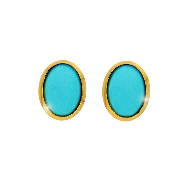 Classic Oval Turquoise Stud Earrings in 9ct Yellow Gold 7x6mm 16661