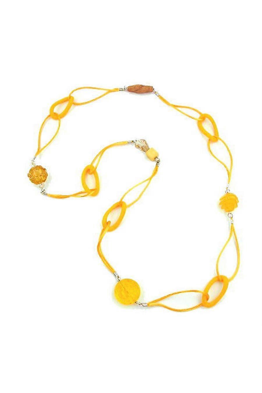 Necklace Silk-cord Yellow Bead 100cm - Gl02504
