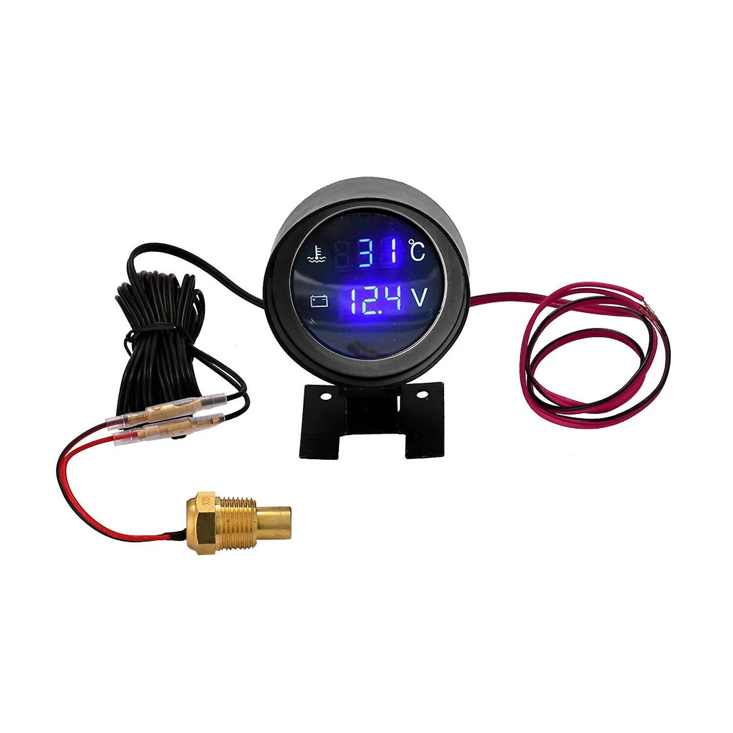 12V 24V 2 in 1 Round Car Led Digital Auto Truck Water Temperature Gauge Temperature Sensor Voltmeter Car Instrument~0556