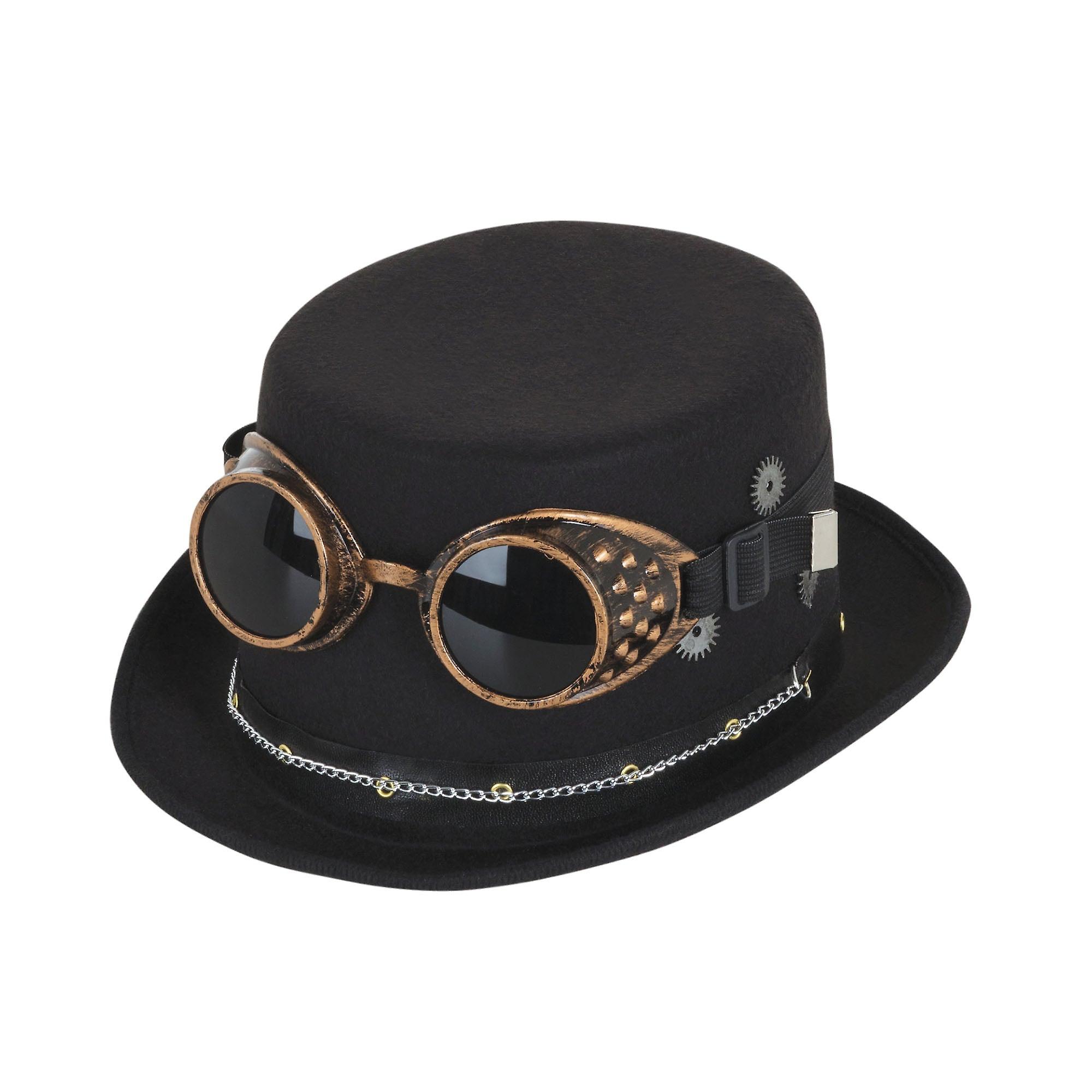 Steampunk Top Hat Black With Goggles & Gears Hats Bh673