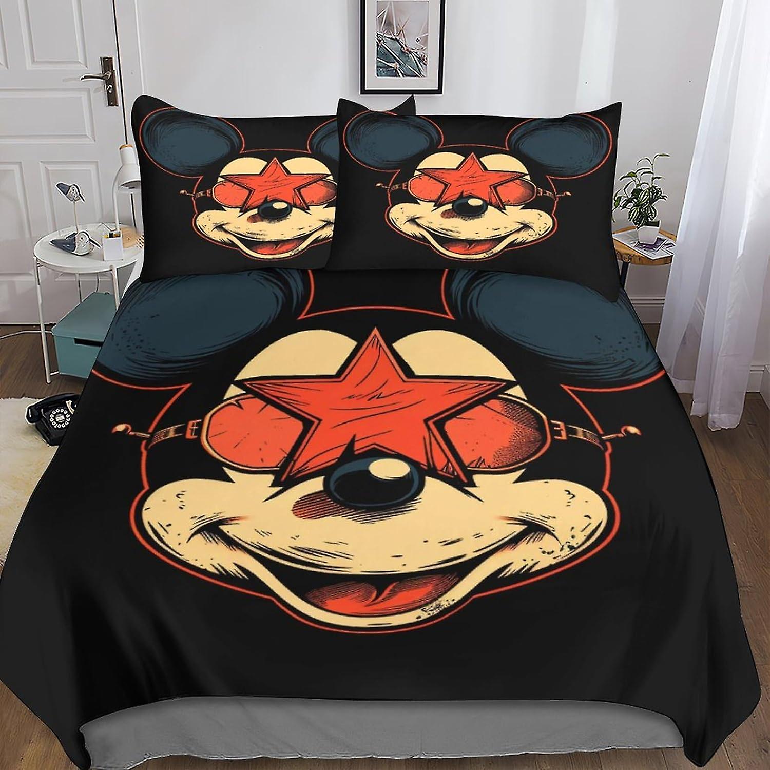 DSJackson Mickey Mouse 3 Pieces Quilt Cover 3D Printed Cartoon Duvet Cover Bedding Set with Microfiber with Hidden Zipper Closure with Pillowcases Kid