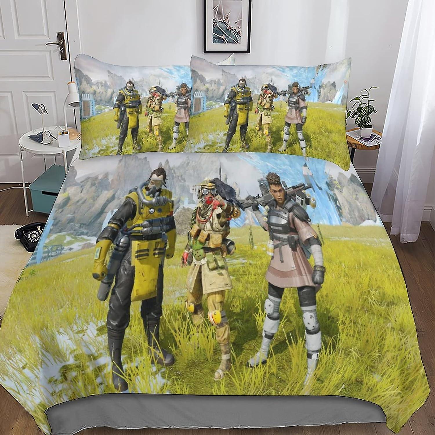 3D Apex Legends Effect Quilt Bedding Set,shooting Game Printed Duvet Cover Set Soft Microfiber with Pillwocase 3 Pieces for Childrens And Adults Doubl