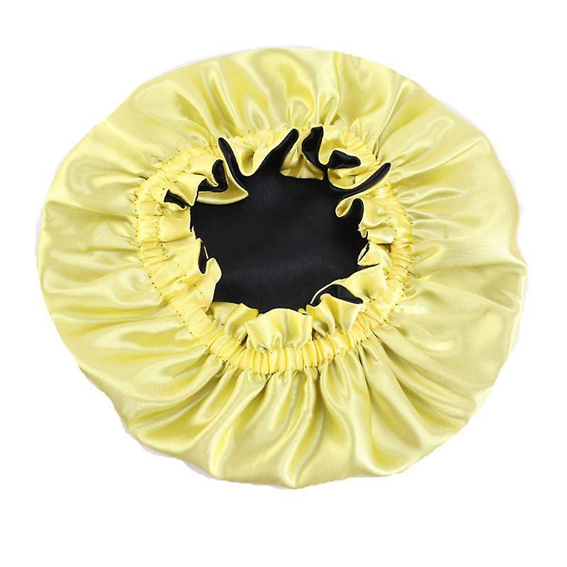 Adult Adjustable Satin Double Layer Springy Cap Yellow