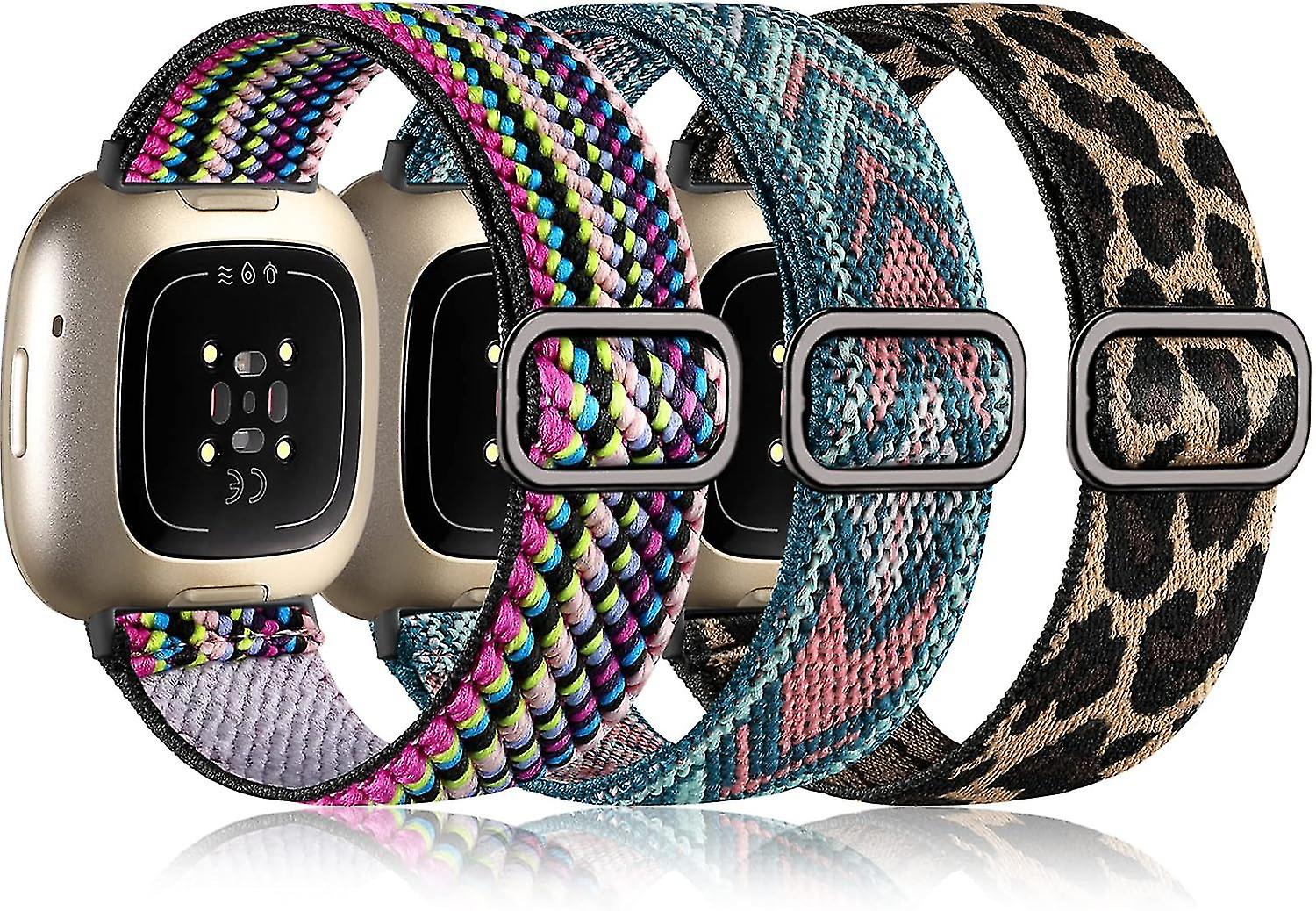 3 Pack Elastic Nylon Watch Straps Compatible with Fitbit Versa 3/Sense