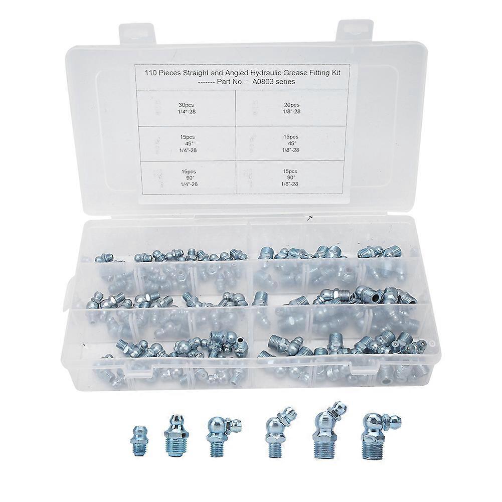 110Pcs 45 1/8in~28 Grease Nipple Tip Nozzle Fitting for Engineering Machinery Electroplating Blue NO.41165