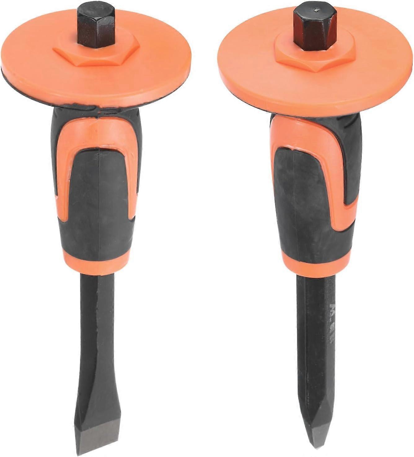 nice 1Set 9.7" Masonry Chisel with Pointed Flat Head and Hand Guard Protection Flat Chisel for Rock Concrete Mortar and Stone for Breaking Sculpting, 