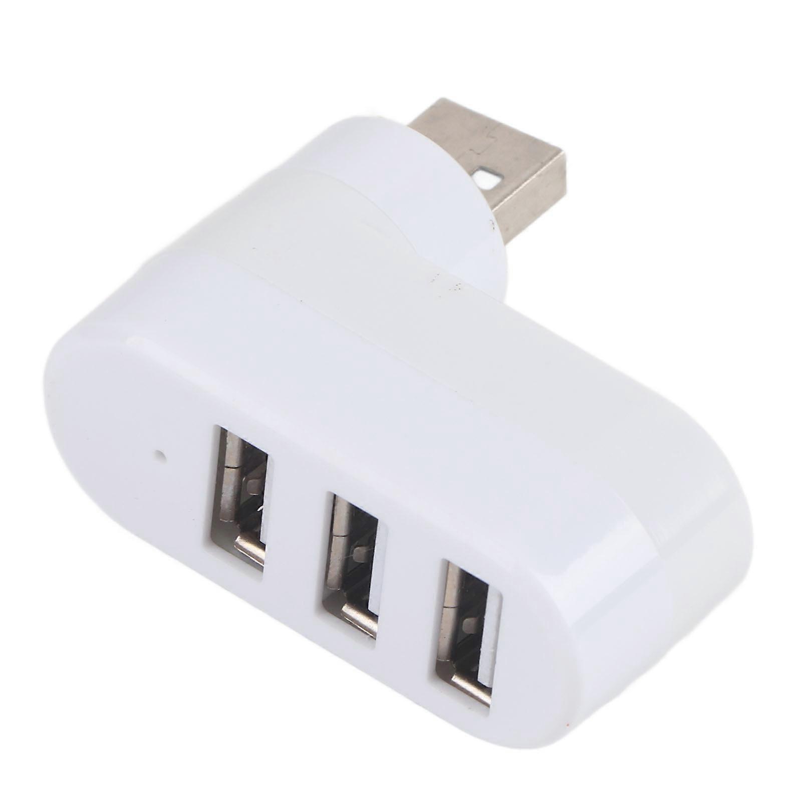 USB 2.0 Hub 3 Port 90/180 Rotation Hot Swappable Portable USB Docking Station for Home Office Travelling(White )