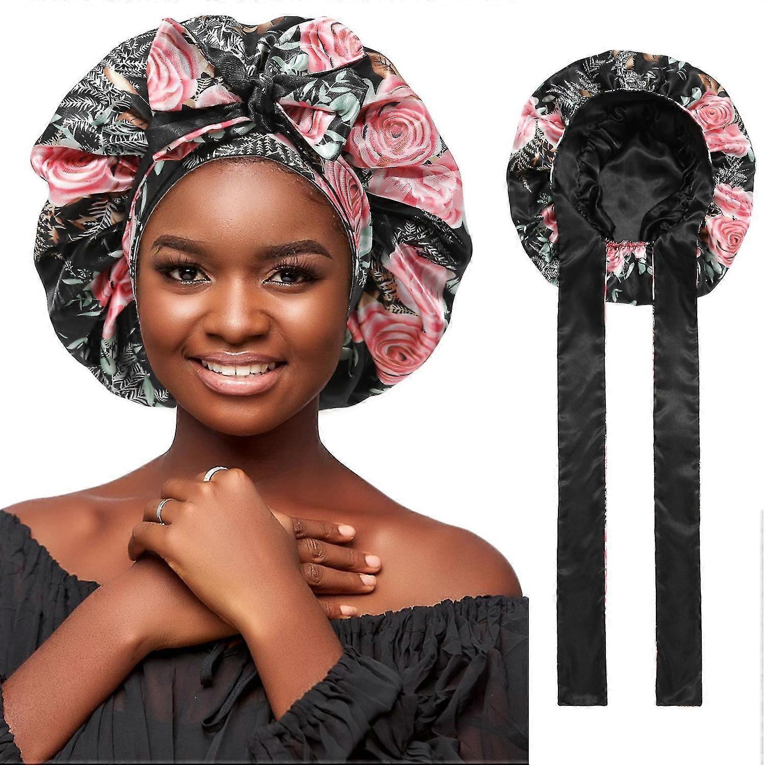 Silk Bonnet For Sleeping For Women,double Layer Large Satin Hair Wrap With Tie Band Night Cap