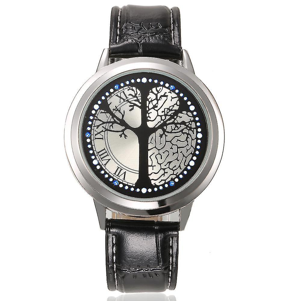Touch Screen Led Waterproof Personality Tree Shaped Dial Leather Strap Lover Men