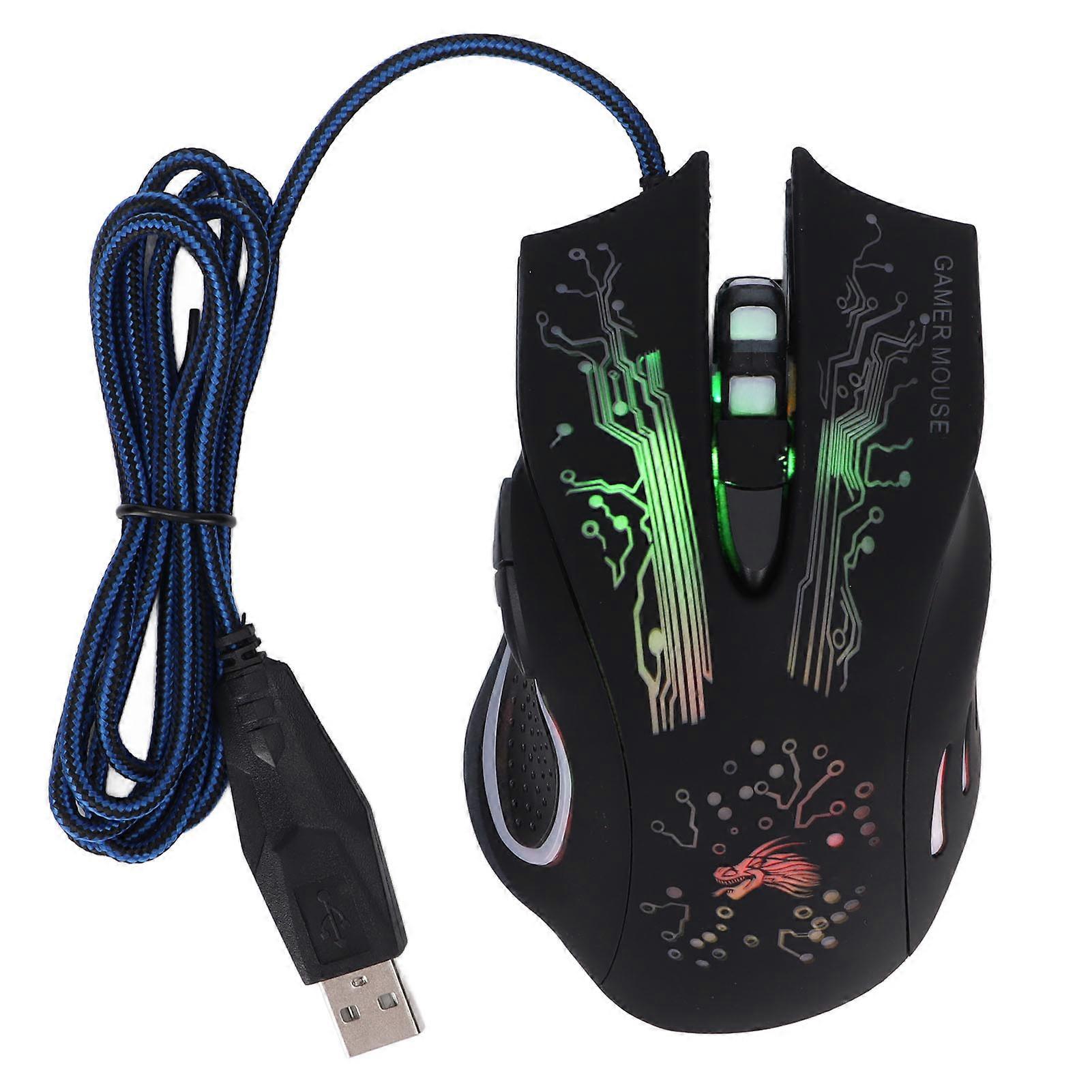 Mouse cu fir 3000 DPI 6 butoane programabile Iluminare multicoloră Mouse ergonomic pentru jocuri