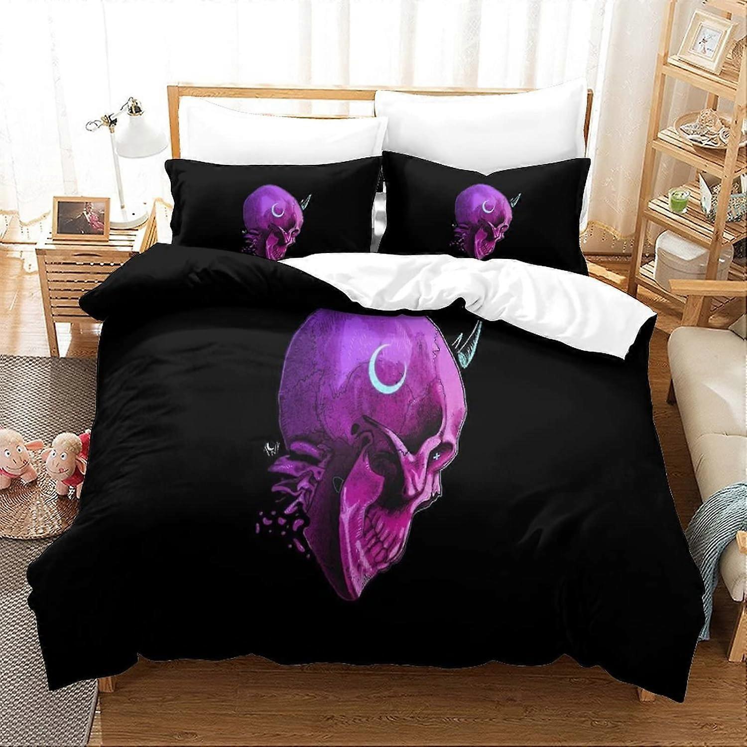 Skeleton Duvet Cover Gothic D Print Microfiber with Zipper, with Pillowcases Hypoallergenic Bedding Set King Pieces