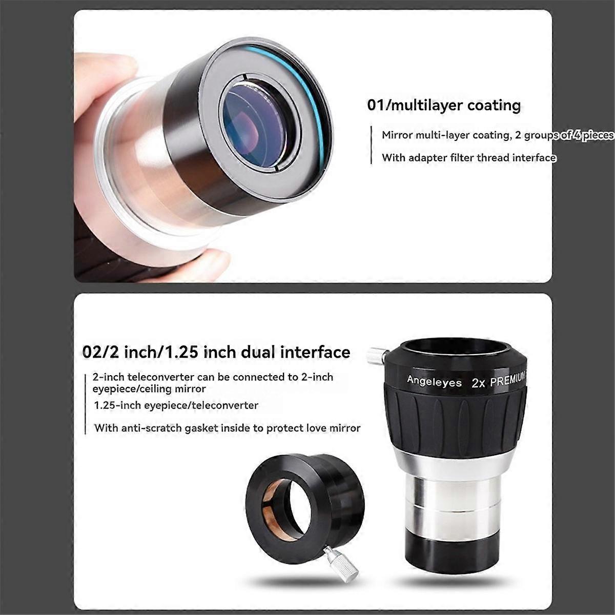 Angeleyes Astronomical Telescope Accessories 2 Inch 2X Barlow Lens Four Element Apochromatic Lens