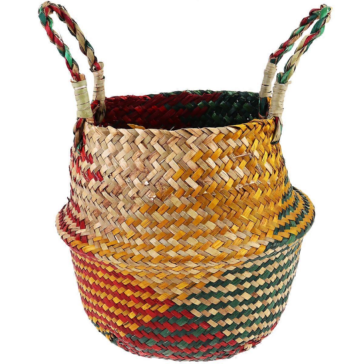 Woven Linen Basket Storage Container Multipurpose Flower Vase Double Thicken Handle Storage Bin