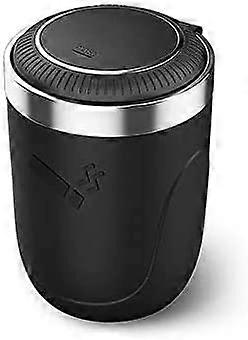 Car Ashtray, Car Trash Can With Lid And Led Light, Built-In Button Battery, Detachable, Black