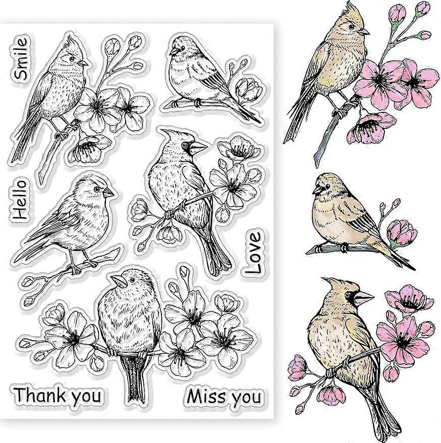 1Sheet Flowers Birds Silicone Clear Stamp Seals
